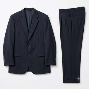 Jos A Bank Striped Wool Suit Navy Blue Two Button Pleated Mens 40L 36R Pants